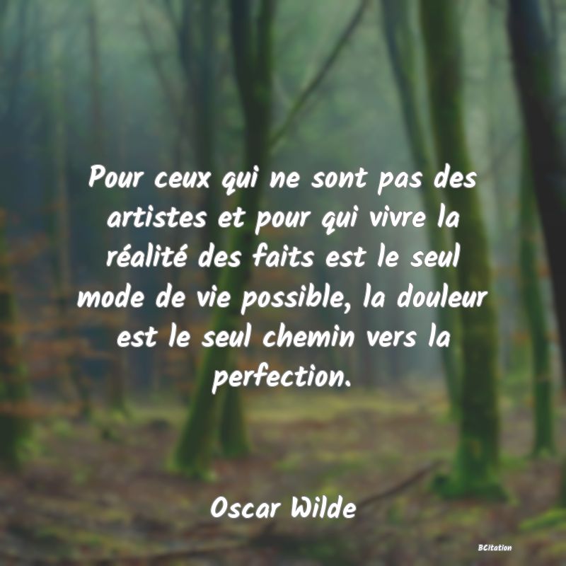 image de citation: Pour ceux qui ne sont pas des artistes et pour qui vivre la réalité des faits est le seul mode de vie possible, la douleur est le seul chemin vers la perfection.