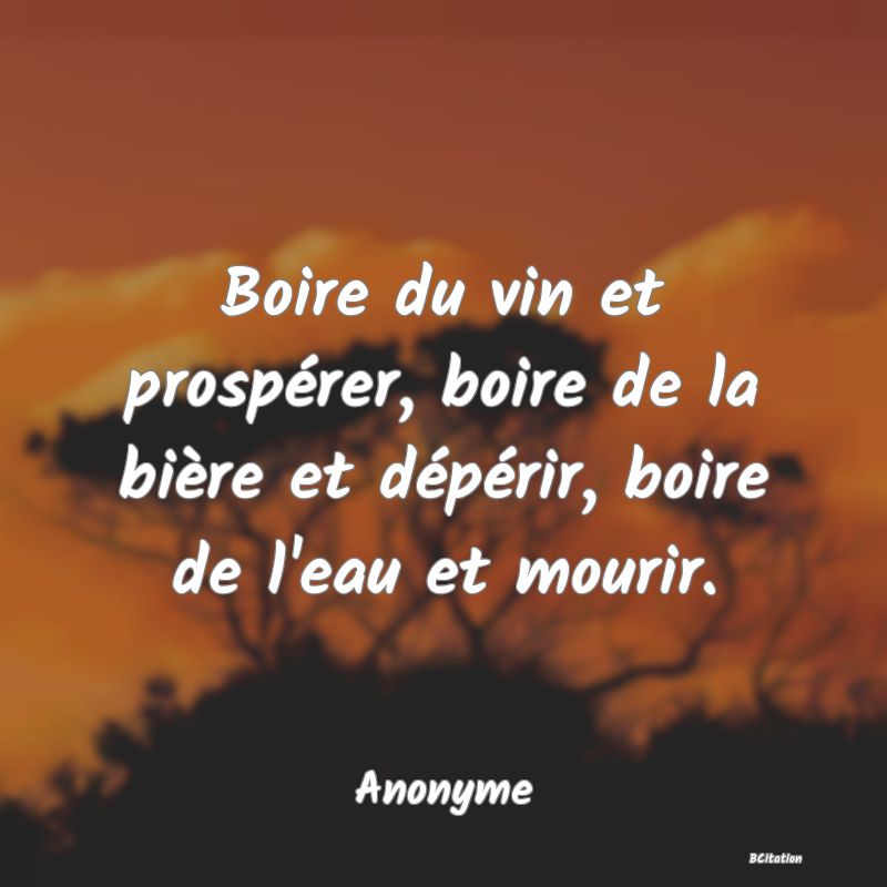 Belle Citation - Boire du vin et prospérer, boire de la bière et dépérir, boire de l'eau et mourir. - Anonyme