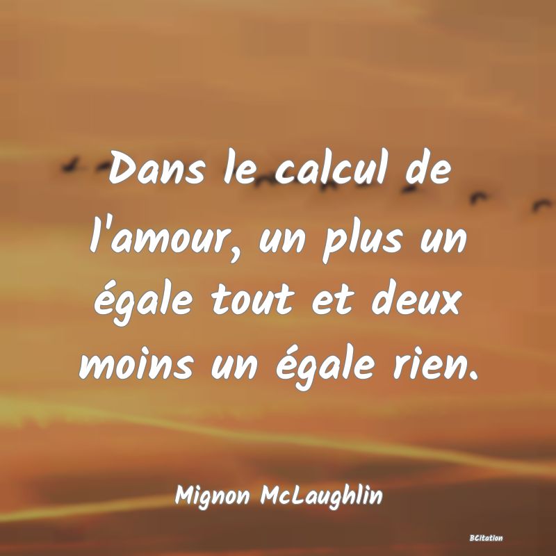 image de citation: Dans le calcul de l'amour, un plus un égale tout et deux moins un égale rien.