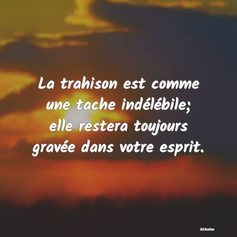 Belle Citation - La trahison est comme une tache indélébile; elle restera toujours gravée dans votre esprit. - 