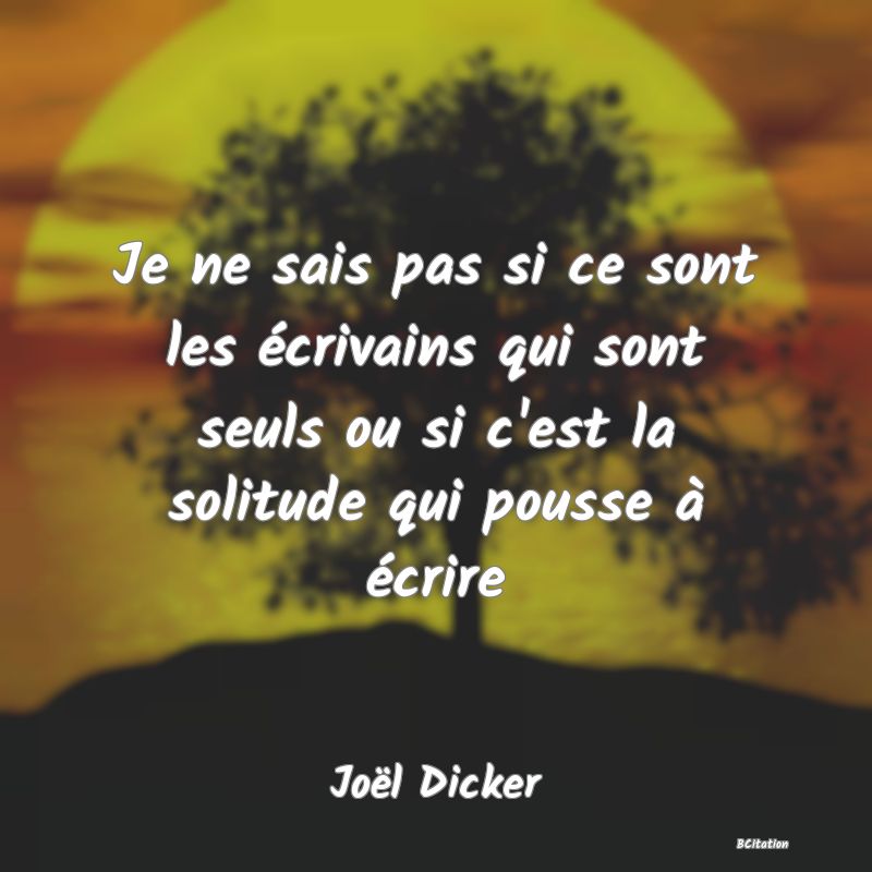 image de citation: Je ne sais pas si ce sont les écrivains qui sont seuls ou si c'est la solitude qui pousse à écrire