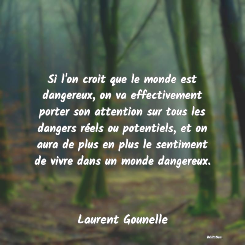 image de citation: Si l'on croit que le monde est dangereux, on va effectivement porter son attention sur tous les dangers réels ou potentiels, et on aura de plus en plus le sentiment de vivre dans un monde dangereux.