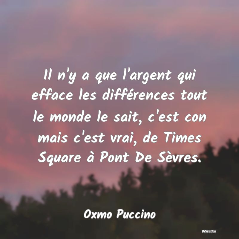 Belle Citation - Il n'y a que l'argent qui efface les différences tout le monde le sait, c'est con mais c'est vrai, de Times Square à Pont De Sèvres. - Oxmo Puccino
