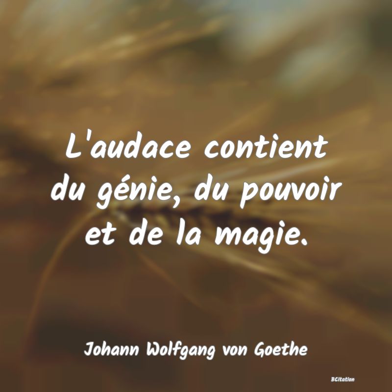 image de citation: L'audace contient du génie, du pouvoir et de la magie.