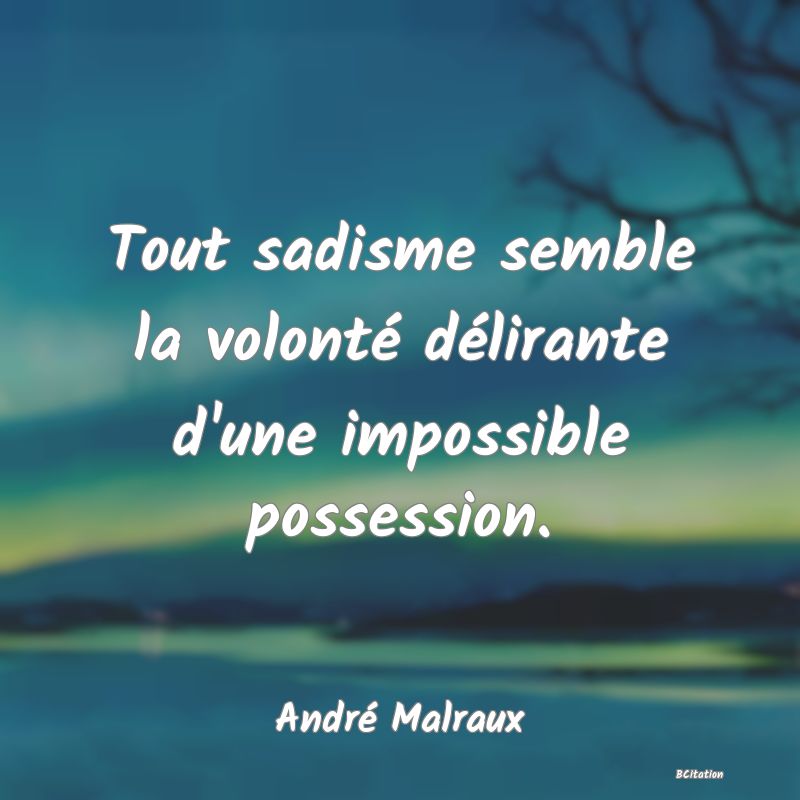 Belle Citation - Tout sadisme semble la volonté délirante d'une impossible possession. - André Malraux