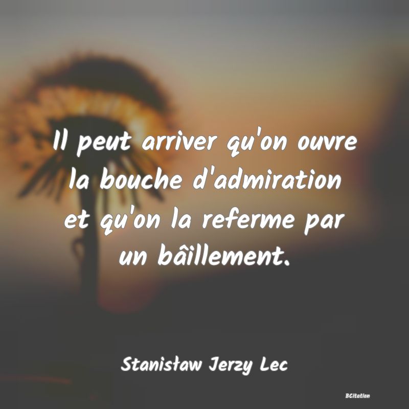 Belle Citation - Il peut arriver qu'on ouvre la bouche d'admiration et qu'on la referme par un bâillement. - Stanisław Jerzy Lec