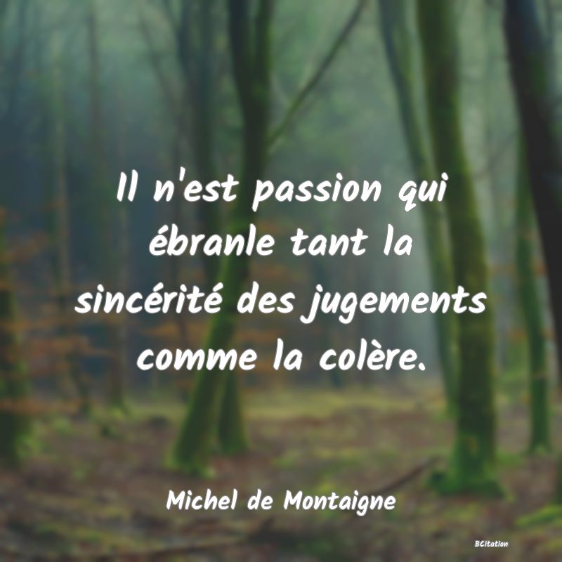 Belle Citation - Il n'est passion qui ébranle tant la sincérité des jugements comme la colère. - Michel de Montaigne