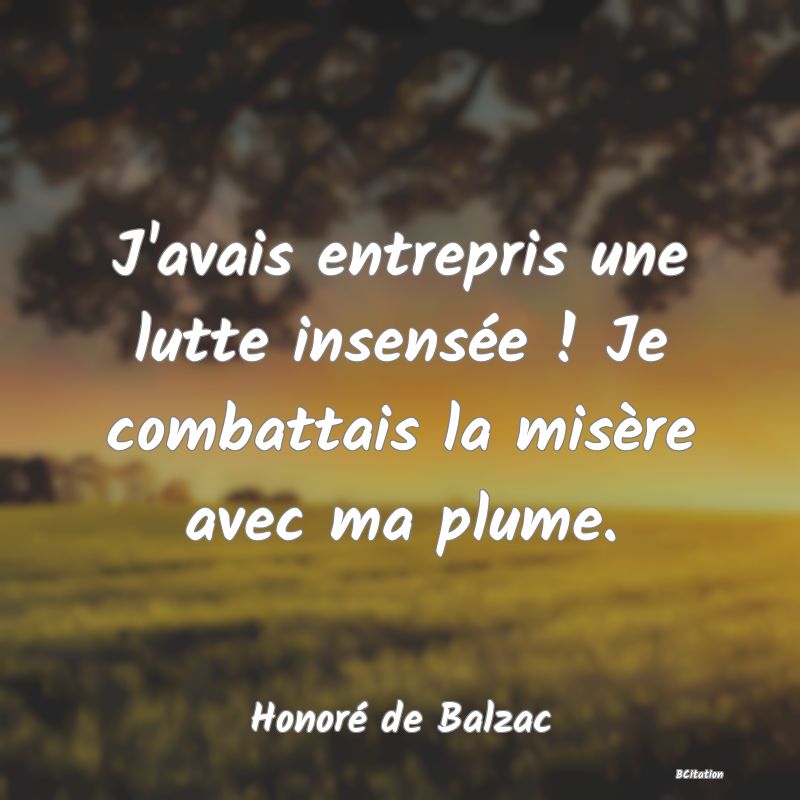 image de citation: J'avais entrepris une lutte insensée ! Je combattais la misère avec ma plume.