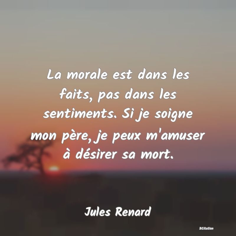 image de citation: La morale est dans les faits, pas dans les sentiments. Si je soigne mon père, je peux m'amuser à désirer sa mort.