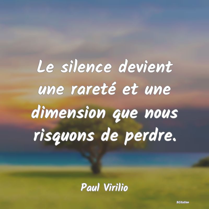 image de citation: Le silence devient une rareté et une dimension que nous risquons de perdre.