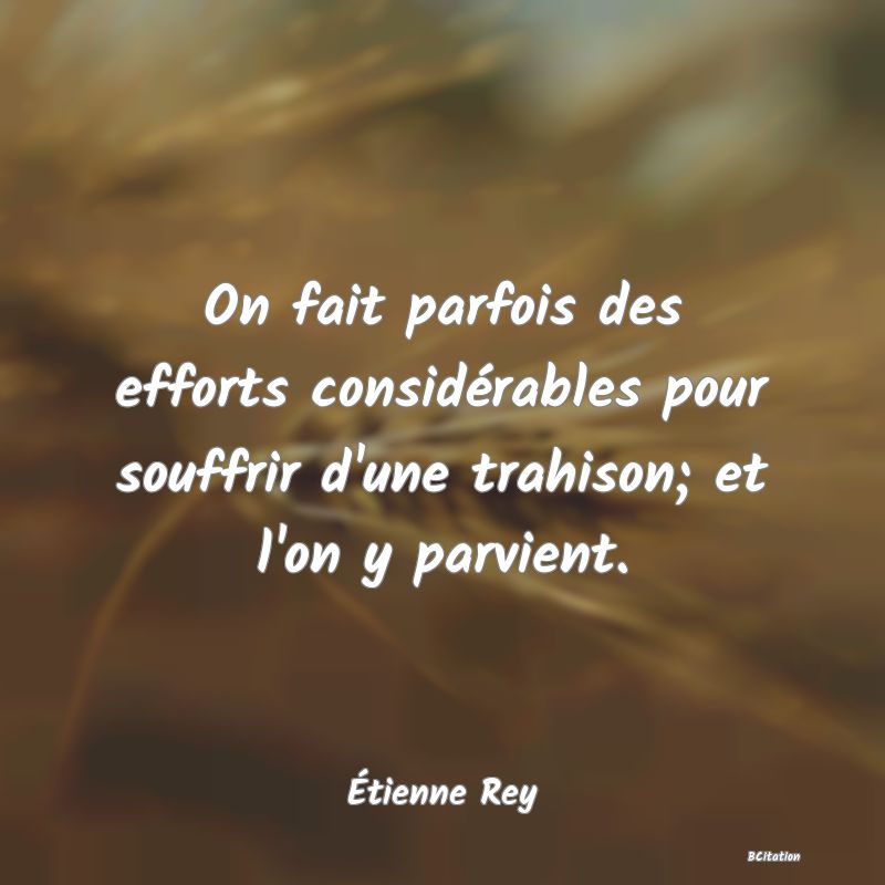 Belle Citation - On fait parfois des efforts considérables pour souffrir d'une trahison; et l'on y parvient. - Étienne Rey