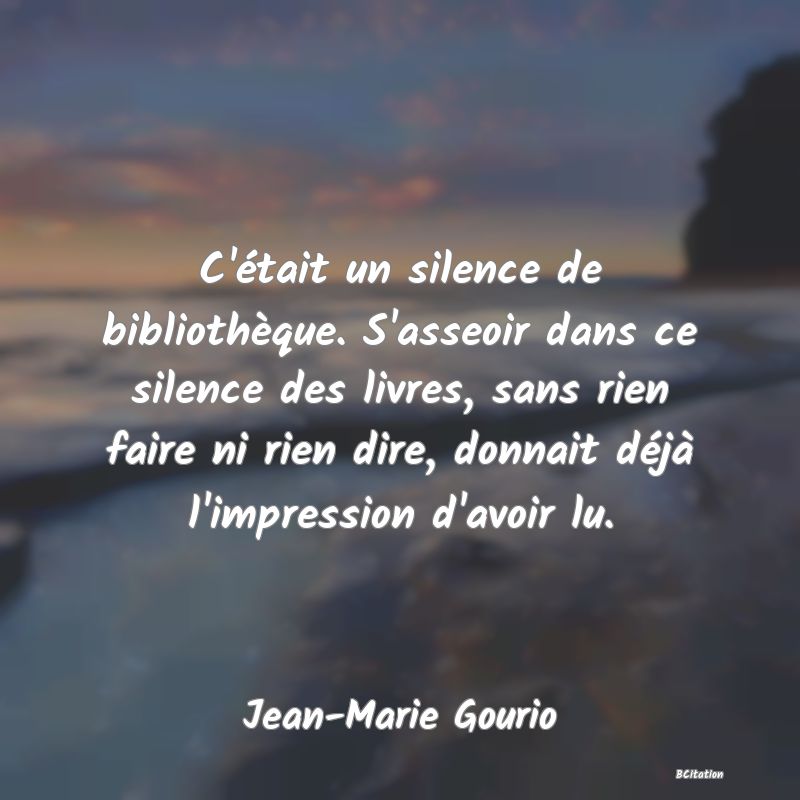 Belle Citation - C'était un silence de bibliothèque. S'asseoir dans ce silence des livres, sans rien faire ni rien dire, donnait déjà l'impression d'avoir lu. - Jean-Marie Gourio