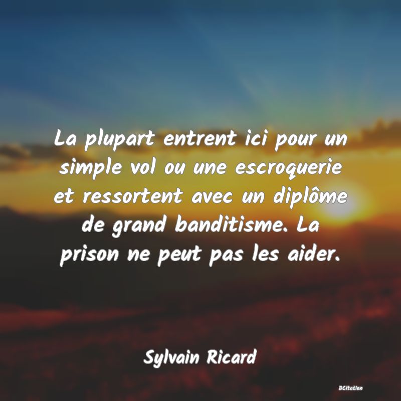 image de citation: La plupart entrent ici pour un simple vol ou une escroquerie et ressortent avec un diplôme de grand banditisme. La prison ne peut pas les aider.