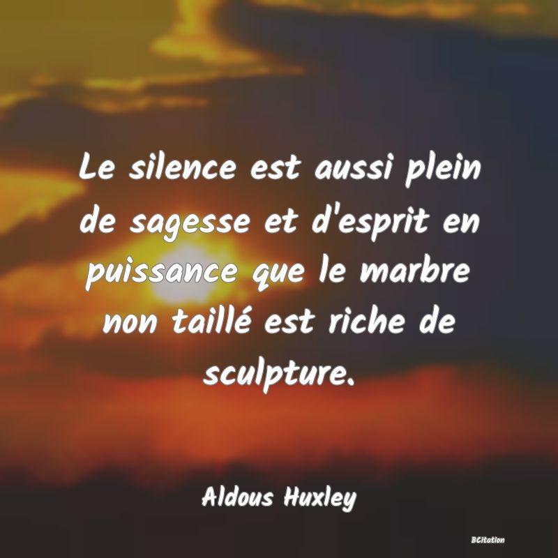 image de citation: Le silence est aussi plein de sagesse et d'esprit en puissance que le marbre non taillé est riche de sculpture.