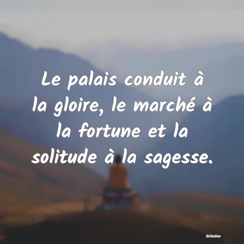 image de citation: Le palais conduit à la gloire, le marché à la fortune et la solitude à la sagesse.