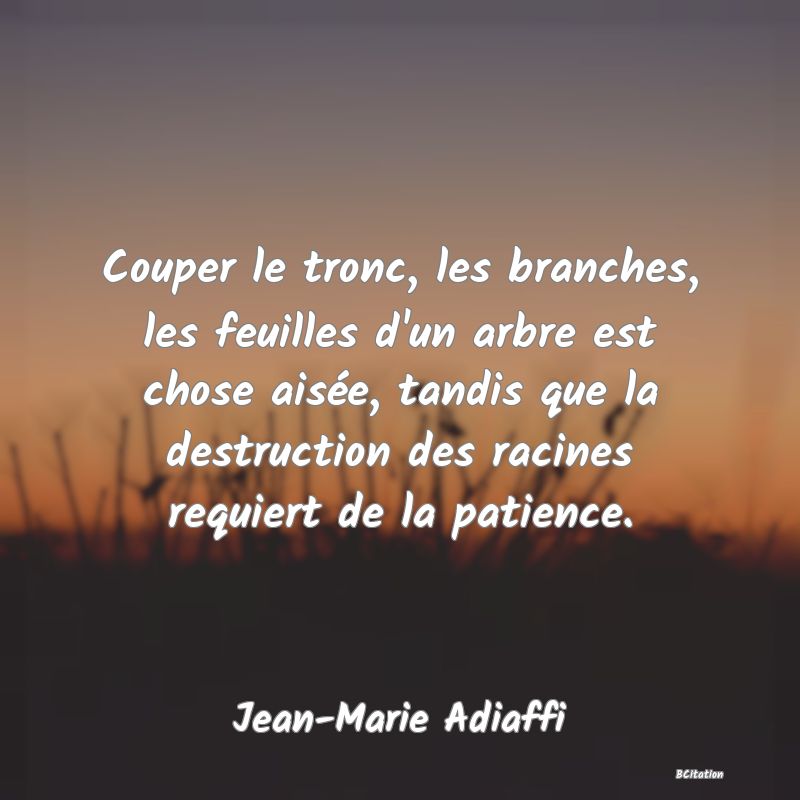 image de citation: Couper le tronc, les branches, les feuilles d'un arbre est chose aisée, tandis que la destruction des racines requiert de la patience.