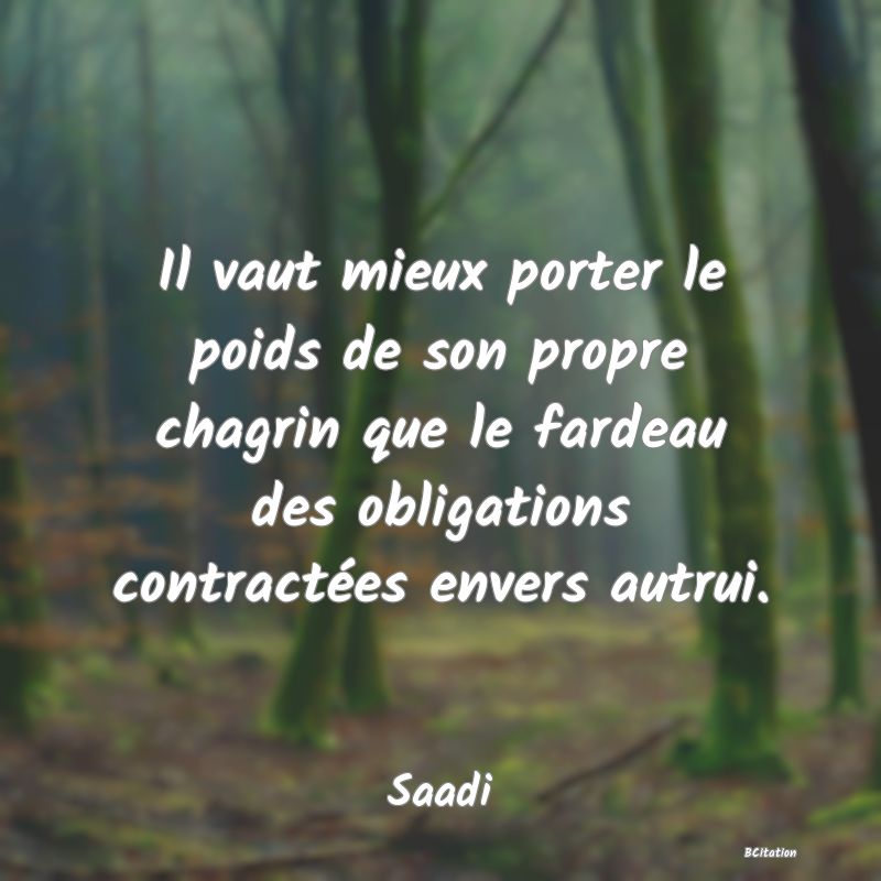 image de citation: Il vaut mieux porter le poids de son propre chagrin que le fardeau des obligations contractées envers autrui.