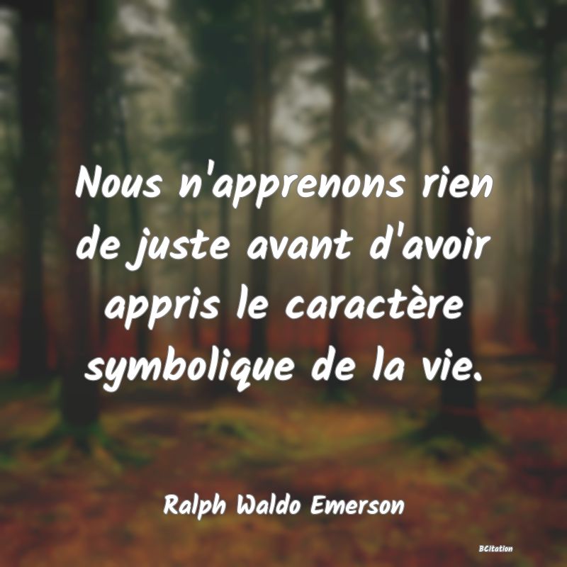 image de citation: Nous n'apprenons rien de juste avant d'avoir appris le caractère symbolique de la vie.