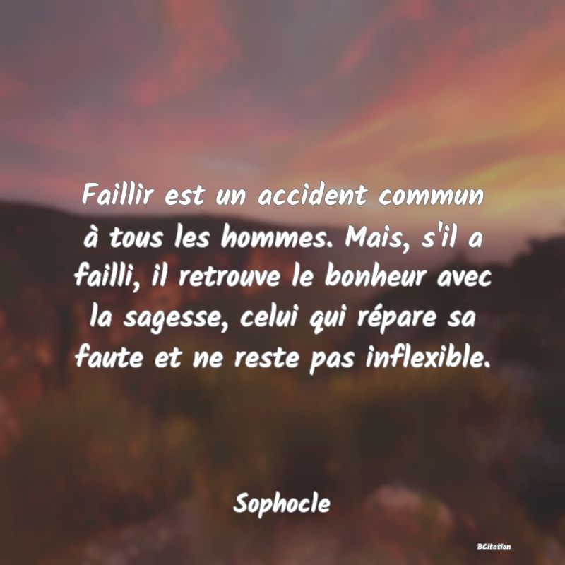 image de citation: Faillir est un accident commun à tous les hommes. Mais, s'il a failli, il retrouve le bonheur avec la sagesse, celui qui répare sa faute et ne reste pas inflexible.