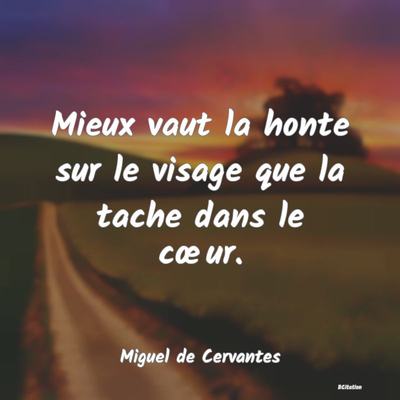 Belle Citation - Mieux vaut la honte sur le visage que la tache dans le cœur. - Miguel de Cervantes