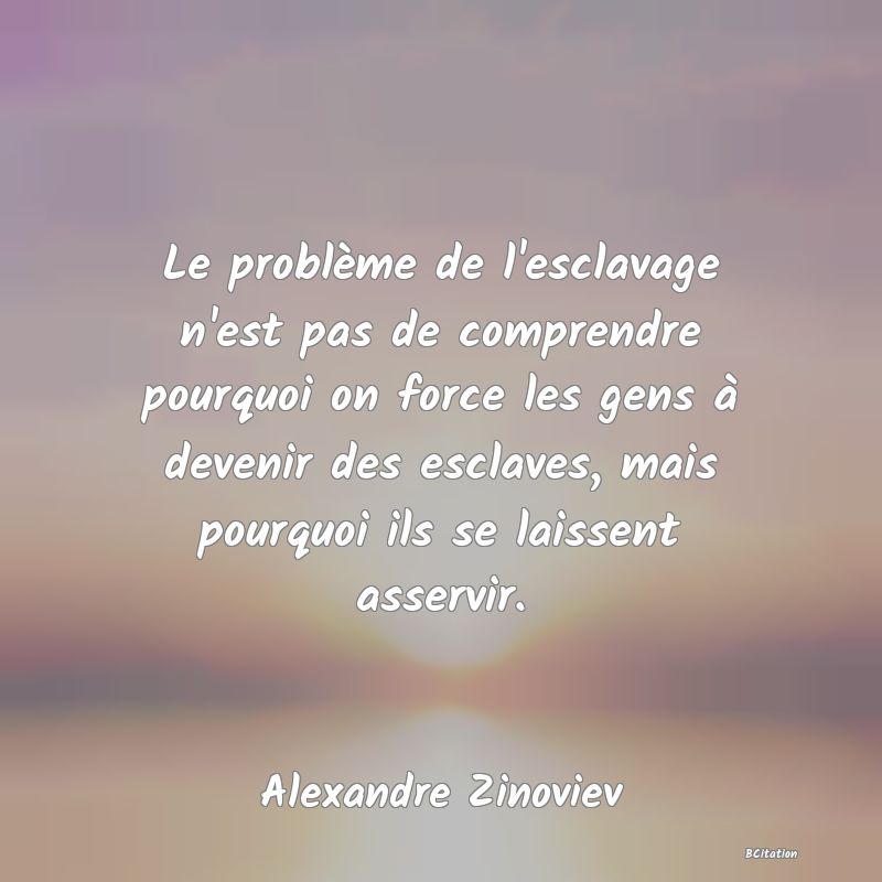 image de citation: Le problème de l'esclavage n'est pas de comprendre pourquoi on force les gens à devenir des esclaves, mais pourquoi ils se laissent asservir.