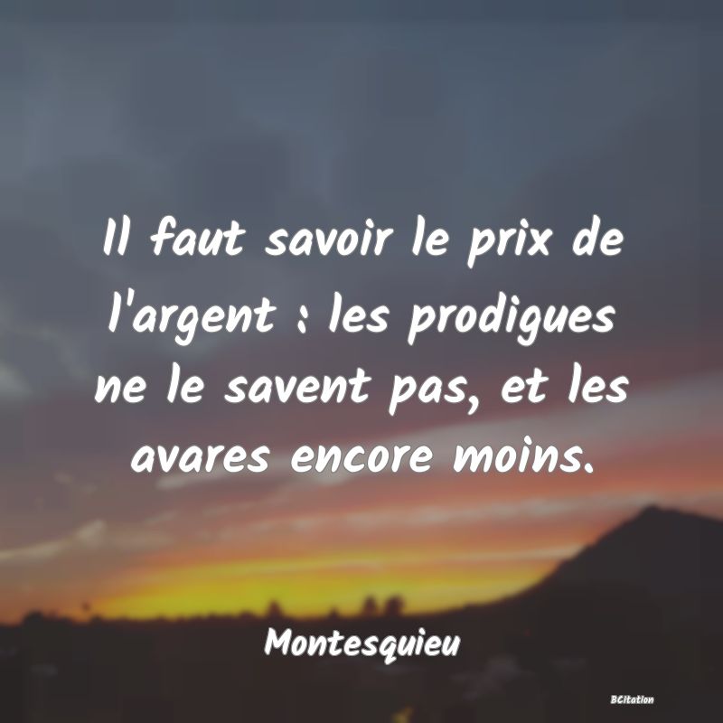 image de citation: Il faut savoir le prix de l'argent : les prodigues ne le savent pas, et les avares encore moins.