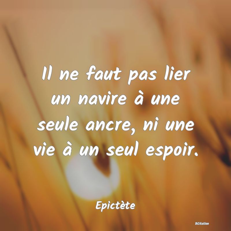 Belle Citation - Il ne faut pas lier un navire à une seule ancre, ni une vie à un seul espoir. - Epictète