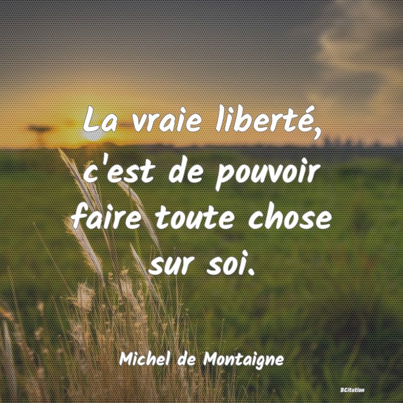 Belle Citation - La vraie liberté, c'est de pouvoir faire toute chose sur soi. - Michel de Montaigne