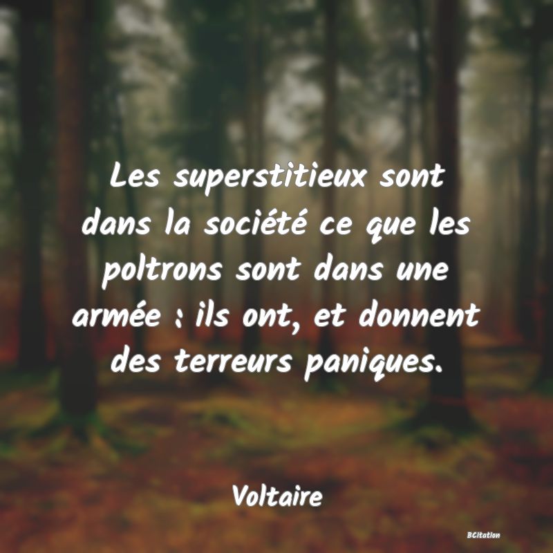 image de citation: Les superstitieux sont dans la société ce que les poltrons sont dans une armée : ils ont, et donnent des terreurs paniques.