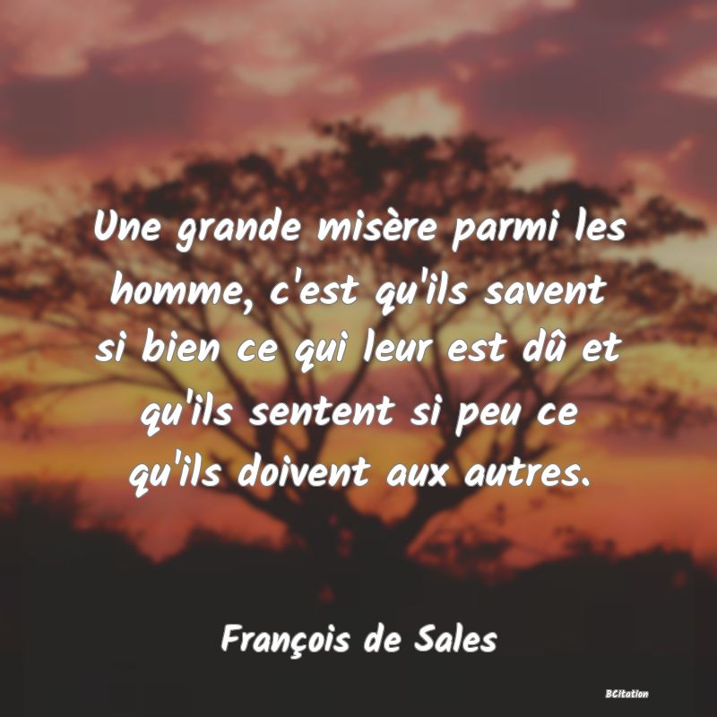 image de citation: Une grande misère parmi les homme, c'est qu'ils savent si bien ce qui leur est dû et qu'ils sentent si peu ce qu'ils doivent aux autres.