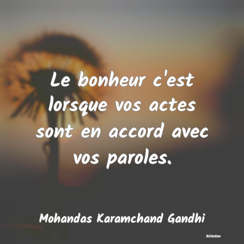 Belle Citation - Le bonheur c'est lorsque vos actes sont en accord avec vos paroles. - Mohandas Karamchand Gandhi