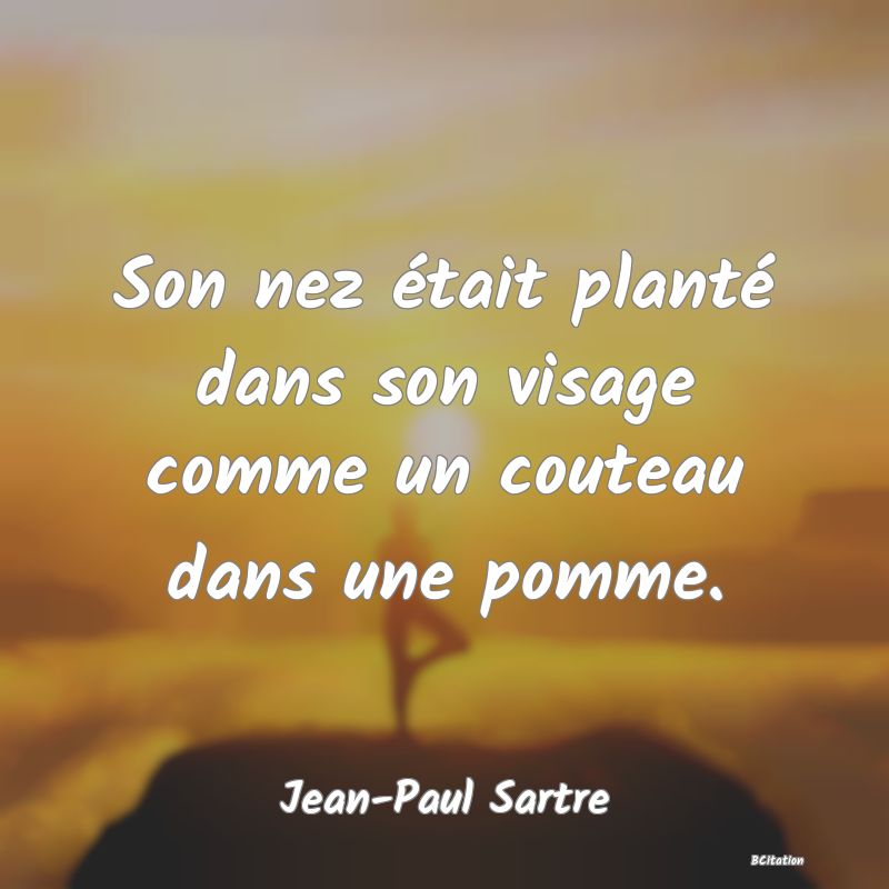 image de citation: Son nez était planté dans son visage comme un couteau dans une pomme.