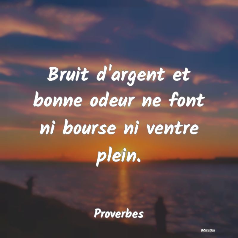 image de citation: Bruit d'argent et bonne odeur ne font ni bourse ni ventre plein.