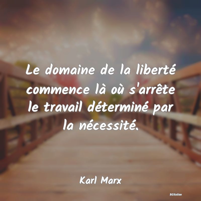 image de citation: Le domaine de la liberté commence là où s'arrête le travail déterminé par la nécessité.