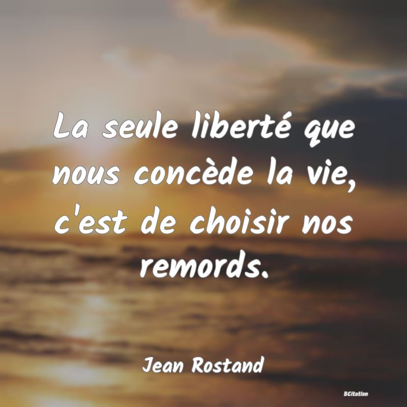 image de citation: La seule liberté que nous concède la vie, c'est de choisir nos remords.