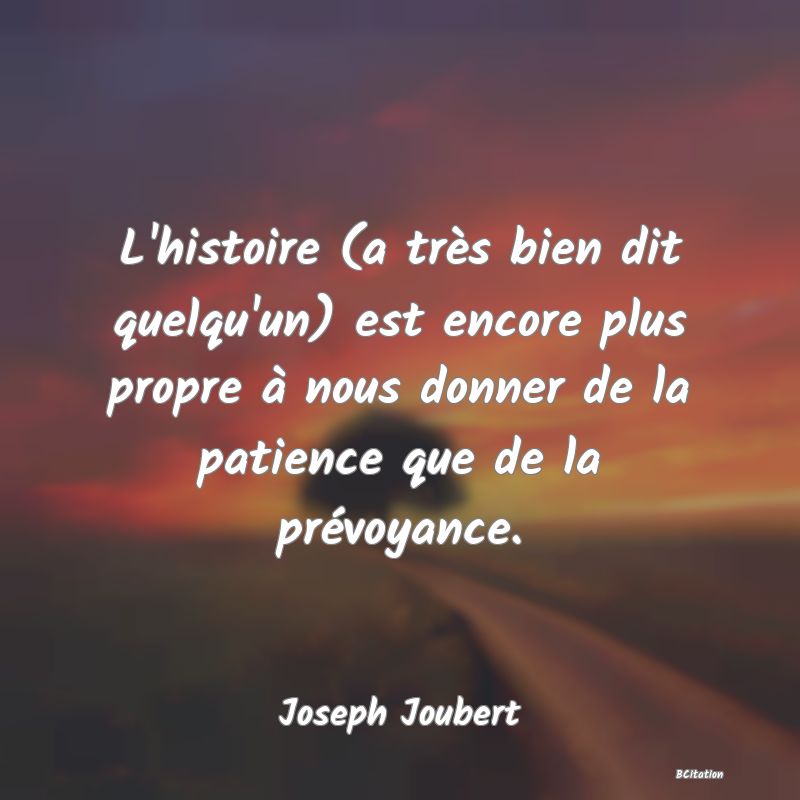 image de citation: L'histoire (a très bien dit quelqu'un) est encore plus propre à nous donner de la patience que de la prévoyance.