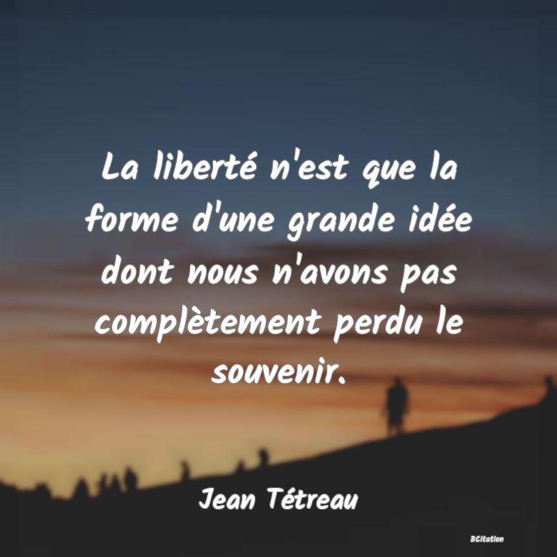 image de citation: La liberté n'est que la forme d'une grande idée dont nous n'avons pas complètement perdu le souvenir.