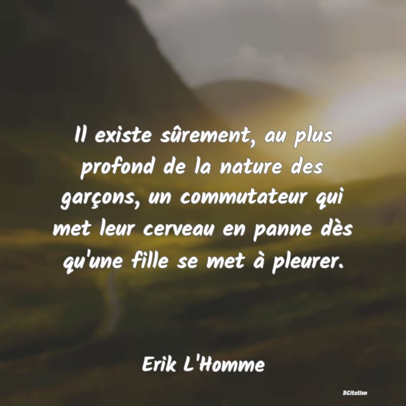 image de citation: Il existe sûrement, au plus profond de la nature des garçons, un commutateur qui met leur cerveau en panne dès qu'une fille se met à pleurer.