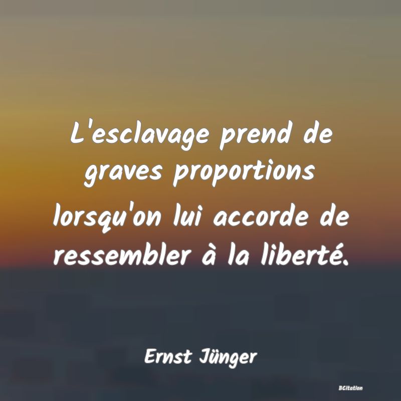 image de citation: L'esclavage prend de graves proportions lorsqu'on lui accorde de ressembler à la liberté.