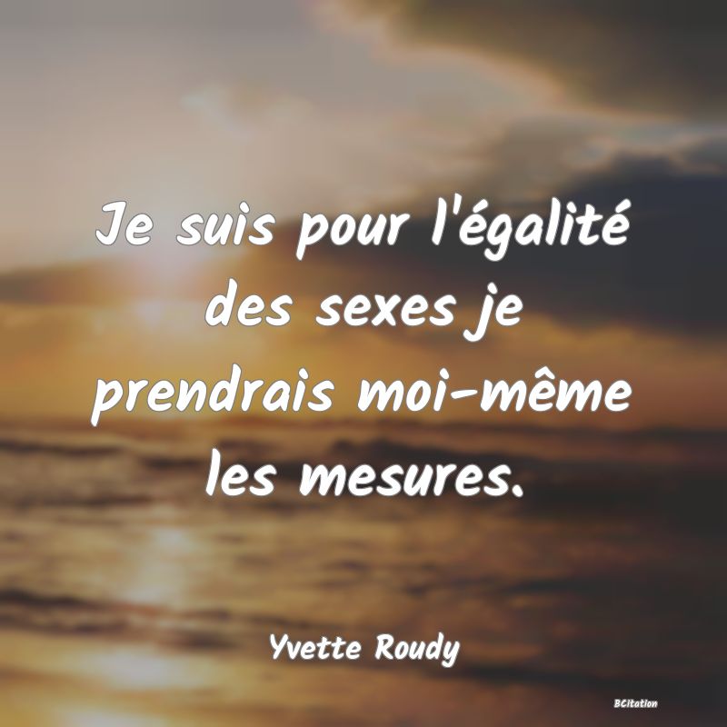 Belle Citation - Je suis pour l'égalité des sexes je prendrais moi-même les mesures. - Yvette Roudy