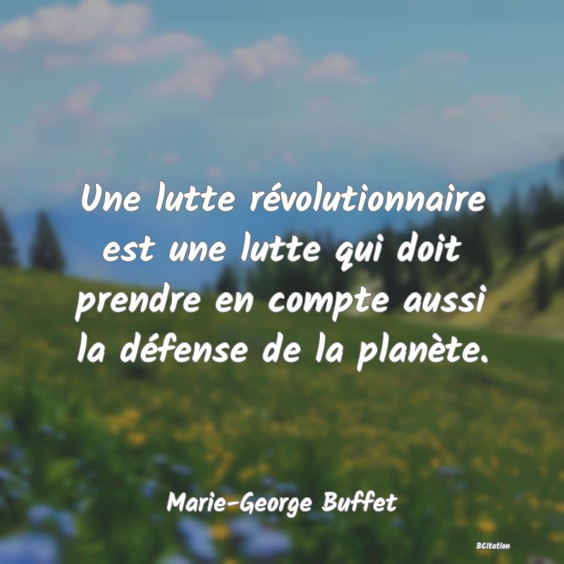 image de citation: Une lutte révolutionnaire est une lutte qui doit prendre en compte aussi la défense de la planète.