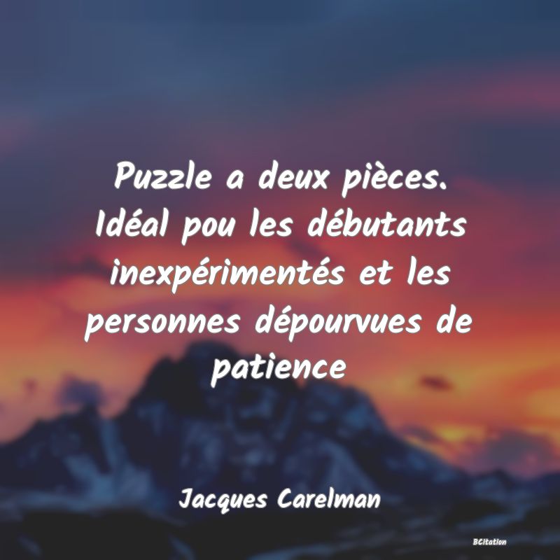 image de citation: Puzzle a deux pièces. Idéal pou les débutants inexpérimentés et les personnes dépourvues de patience