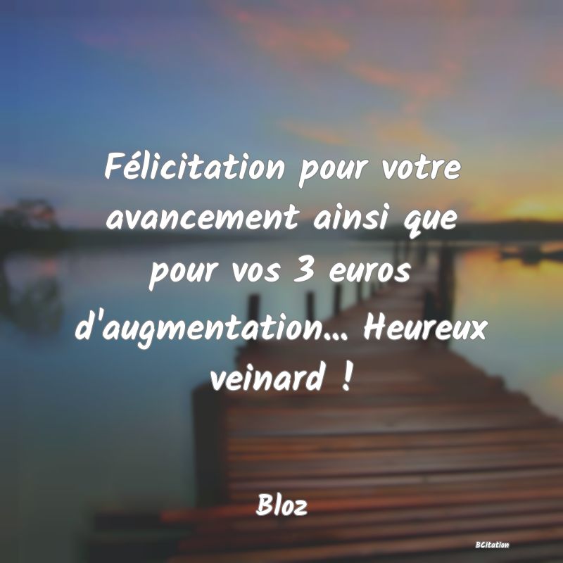 image de citation: Félicitation pour votre avancement ainsi que pour vos 3 euros d'augmentation... Heureux veinard !