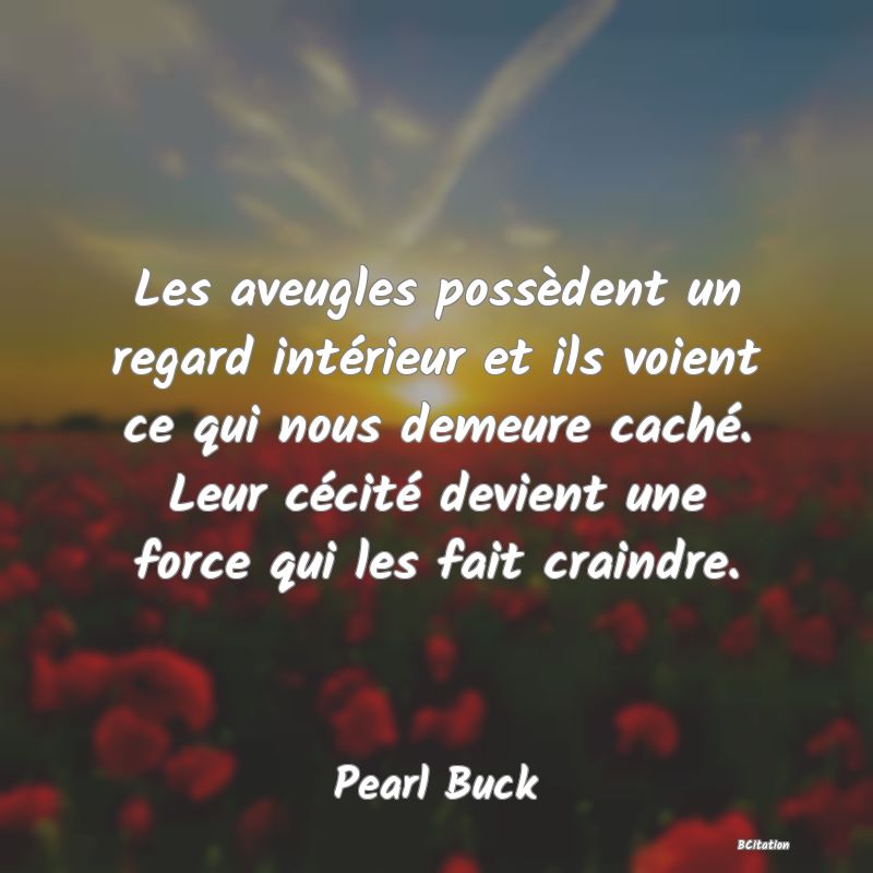 image de citation: Les aveugles possèdent un regard intérieur et ils voient ce qui nous demeure caché. Leur cécité devient une force qui les fait craindre.