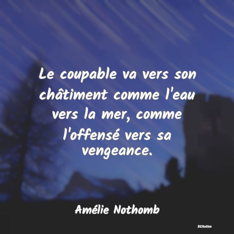 image de citation: Le coupable va vers son châtiment comme l'eau vers la mer, comme l'offensé vers sa vengeance.