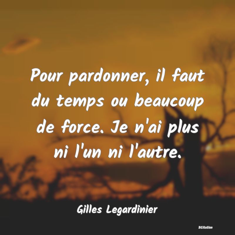 Belle Citation - Pour pardonner, il faut du temps ou beaucoup de force. Je n'ai plus ni l'un ni l'autre. - Gilles Legardinier