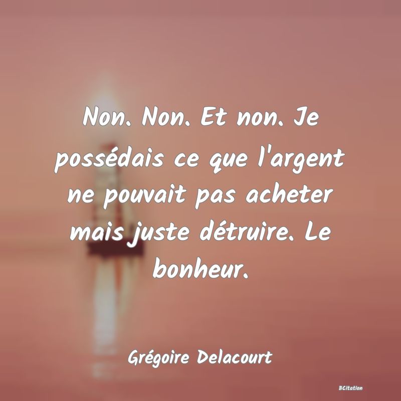 image de citation: Non. Non. Et non. Je possédais ce que l'argent ne pouvait pas acheter mais juste détruire. Le bonheur.