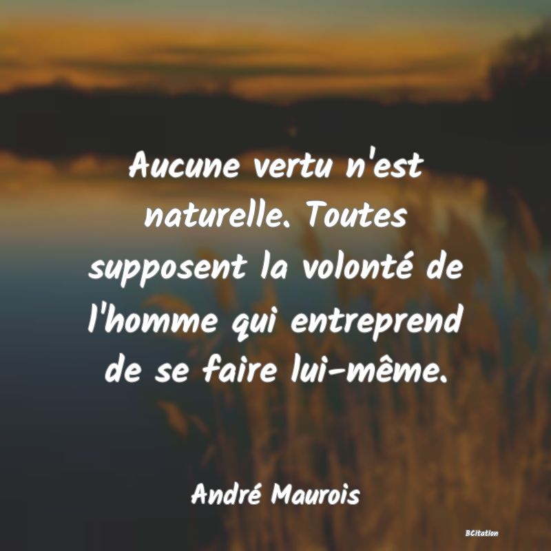 image de citation: Aucune vertu n'est naturelle. Toutes supposent la volonté de l'homme qui entreprend de se faire lui-même.