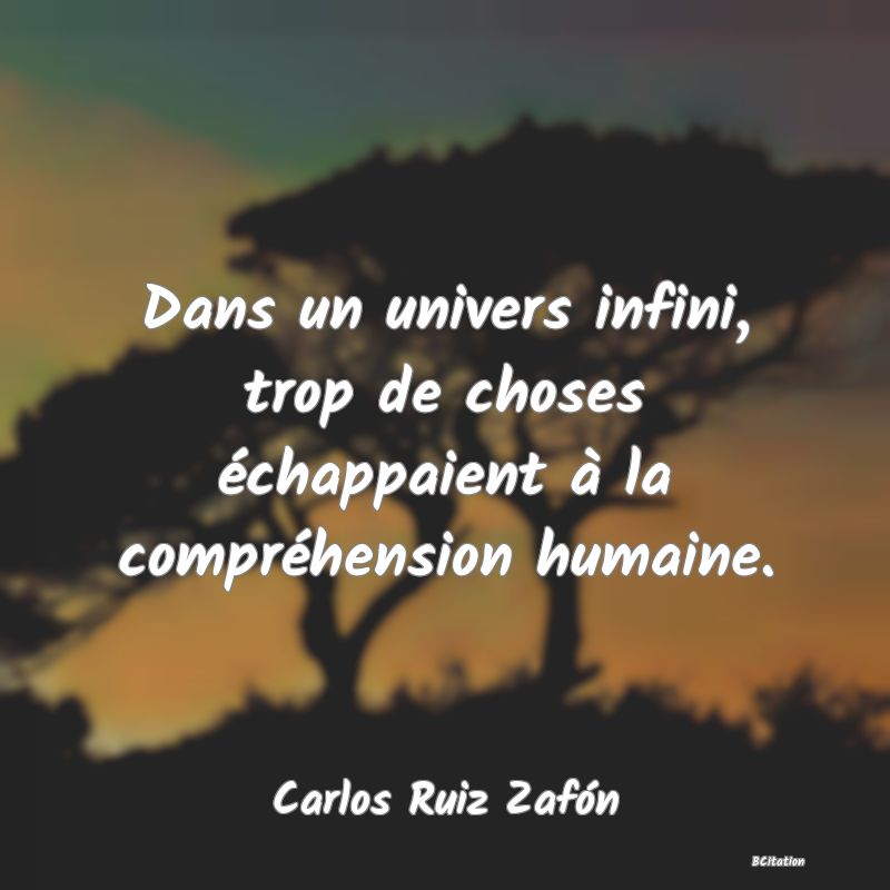 Belle Citation - Dans un univers infini, trop de choses échappaient à la compréhension humaine. - Carlos Ruiz Zafón