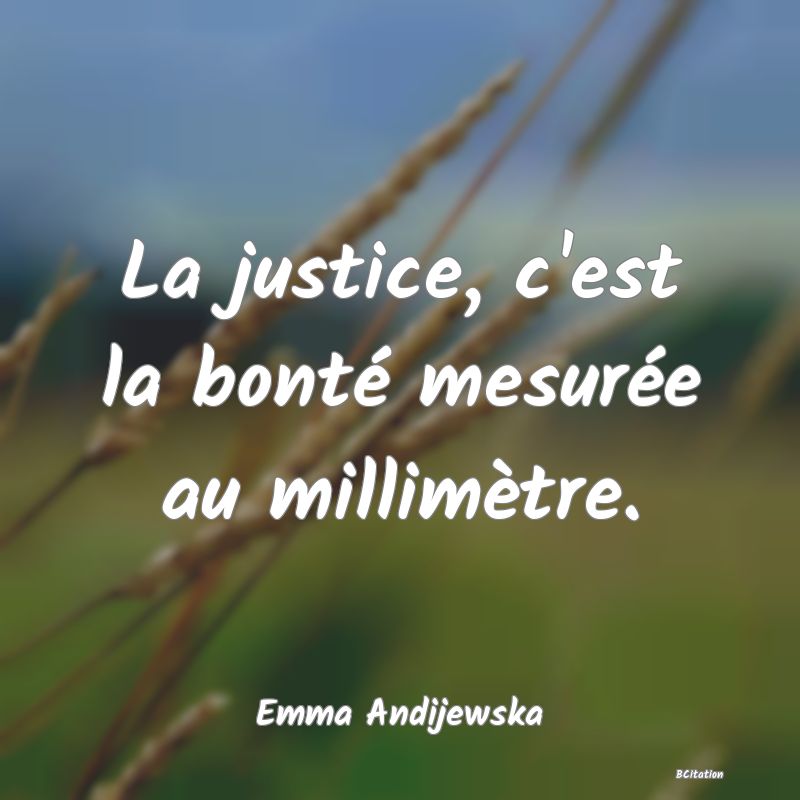 image de citation: La justice, c'est la bonté mesurée au millimètre.